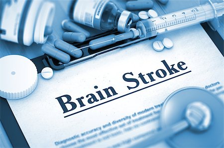 simsearch:400-04189840,k - Brain Stroke - Printed Diagnosis with Blurred Text. Brain Stroke Diagnosis, Medical Concept. Composition of Medicaments. 3D Toned Image. Foto de stock - Super Valor sin royalties y Suscripción, Código: 400-08508135