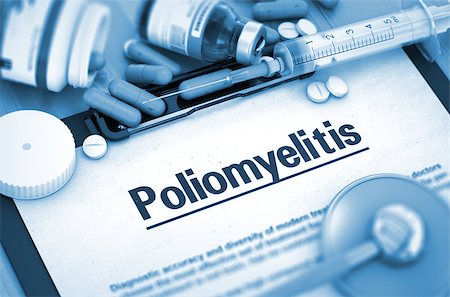 simsearch:400-08376875,k - Poliomyelitis, Medical Concept with Selective Focus. Poliomyelitis - Printed Diagnosis with Blurred Text. Poliomyelitis, Medical Concept with Pills, Injections and Syringe. 3D Toned Image. Stock Photo - Budget Royalty-Free & Subscription, Code: 400-08508175