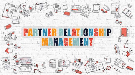simsearch:400-08772702,k - Partner Relationship Management. Multicolor Inscription on White Brick Wall. Modern Style Illustration with Doodle Design Icons. Partner Relationship Management on White Brickwall Background. Stock Photo - Budget Royalty-Free & Subscription, Code: 400-08508196