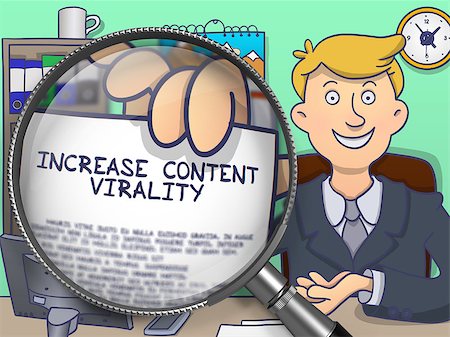 Increase Content Virality. Successful Businessman in Office Workplace Showing a Paper with Text through Magnifier. Multicolor Modern Line Illustration in Doodle Style. Stock Photo - Budget Royalty-Free & Subscription, Code: 400-08508203