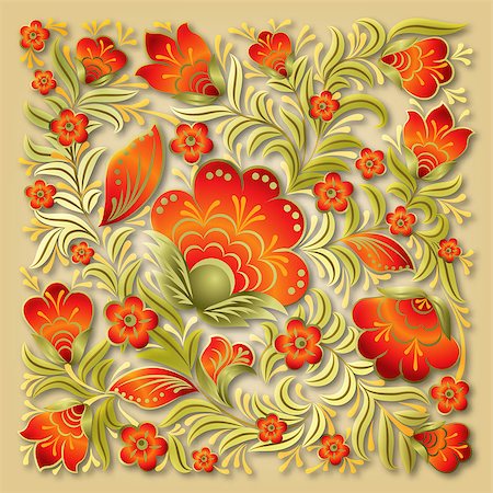 abstract summer red floral ornament on beige background Fotografie stock - Microstock e Abbonamento, Codice: 400-08508238