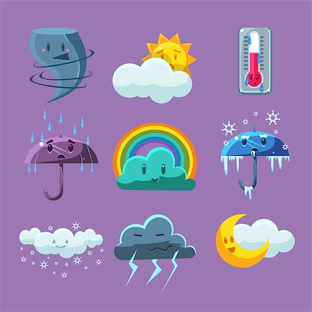 simsearch:400-07427440,k - Cartoon Weather Set Of Flat Vector Cartoon Style Isolated Cute Girly Drawings On Light Blue Background Stock Photo - Budget Royalty-Free & Subscription, Code: 400-08508340