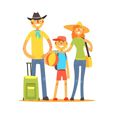family and luggage summer - Family Of Three Tourists Primitive Flat Vector  Drawing In Simple Cartoon Style On White Background Stock Photo - Budget Royalty-Free & Subscription, Code: 400-08508360