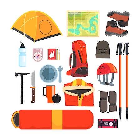 simsearch:862-03289029,k - Mountain Camping Equipment Set Of Colorful Flat Isolated Vector Items On White Background Foto de stock - Super Valor sin royalties y Suscripción, Código: 400-08508374