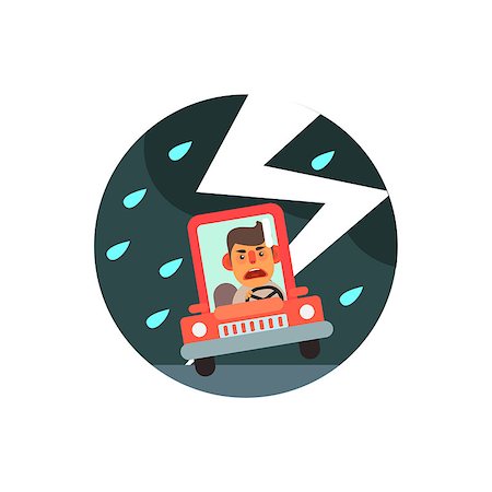 simsearch:400-08508379,k - Traffic Code Slippery Road Flat Isolated Vector Image In Simplified Cute Childish Style On White Background Stock Photo - Budget Royalty-Free & Subscription, Code: 400-08508379