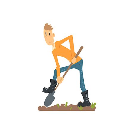 Skinny Farmer Digging The Ground Flat Isolated Vector Image In Simple Childish Style On White Background Stock Photo - Budget Royalty-Free & Subscription, Code: 400-08508370