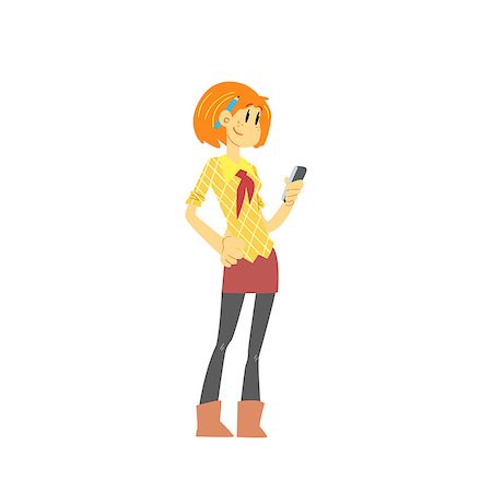 simsearch:400-08507283,k - Youn Woman Looking At The Mobile Cute Cartoon Style Flat Vector Illustration On White Background Fotografie stock - Microstock e Abbonamento, Codice: 400-08508386