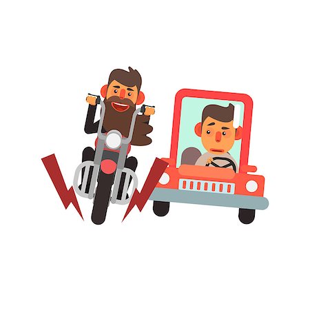 simsearch:400-08508379,k - Traffic Code Motorcycle And Car Flat Isolated Vector Image In Simplified Cute Childish Style On White Background Stock Photo - Budget Royalty-Free & Subscription, Code: 400-08508381