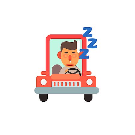 simsearch:400-08508379,k - Traffic Code Sleeping Behind The Wheel Flat Isolated Vector Image In Simplified Cute Childish Style On White Background Stock Photo - Budget Royalty-Free & Subscription, Code: 400-08508383