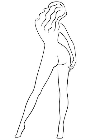 simsearch:400-04956678,k - Abstract graceful sender female figure with a view from the back, hand drawing vector outline Stock Photo - Budget Royalty-Free & Subscription, Code: 400-08508560