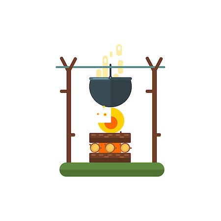 Cooking Pot On Fire Primitive Style Graphic Colorful Flat Vector Image On White Background Stock Photo - Budget Royalty-Free & Subscription, Code: 400-08508635