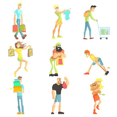 People Shopping Collection Of Funny Isolated Illustrations In Simple Geometric Style Stock Photo - Budget Royalty-Free & Subscription, Code: 400-08508631