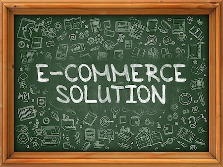 simsearch:400-07294547,k - E-Commerce Solution - Hand Drawn on Chalkboard.  E-Commerce Solution with Doodle Icons Around. Photographie de stock - Aubaine LD & Abonnement, Code: 400-08508783