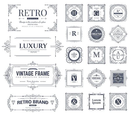 simsearch:400-08371670,k - Collection of vintage flourishes calligraphic ornaments and frames. Retro style of design elements, decorations for postcard, banners, logos. Vector template Stock Photo - Budget Royalty-Free & Subscription, Code: 400-08500088