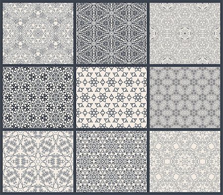 simsearch:400-05208161,k - Vintage seamless background set in eastern style. Black and white monochrome wallpapers. Patterns for design. Traditional oriental decor Photographie de stock - Aubaine LD & Abonnement, Code: 400-08500283