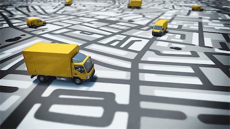 shipment trucks - Image of map of streets with trucks Stock Photo - Budget Royalty-Free & Subscription, Code: 400-08500350