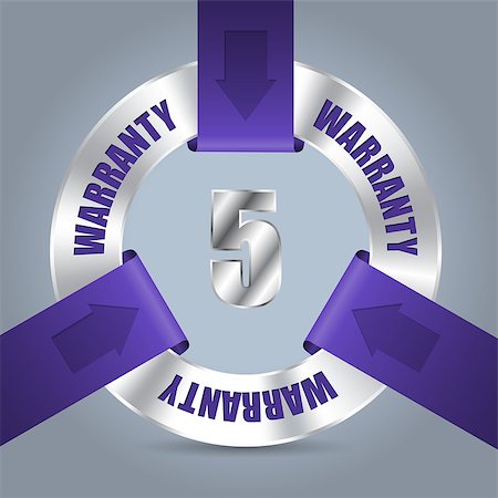 preis verleihen - Five year metallic warranty badge with purple ribbon Stockbilder - Microstock & Abonnement, Bildnummer: 400-08500395