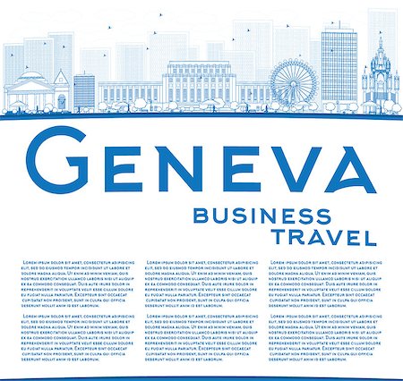 simsearch:400-08348304,k - Outline Geneva skyline with blue landmarks and copy space. Vector illustration. Business travel and tourism concept with place for text. Image for presentation, banner, placard and web site. Stock Photo - Budget Royalty-Free & Subscription, Code: 400-08500512