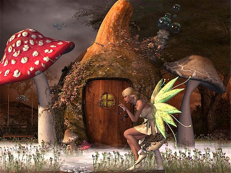 fairyland - Fairy Belle plays with glowflies outside her gourd home in the magical forest. Stock Photo - Budget Royalty-Free & Subscription, Code: 400-08500622