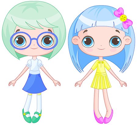 Illustration of cute blue and green hair girls Stock Photo - Budget Royalty-Free & Subscription, Code: 400-08500662