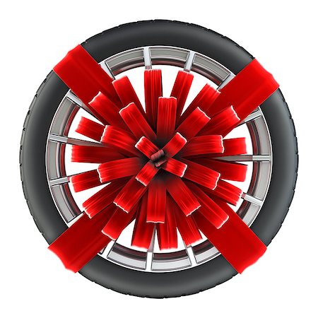 tire wrapped in red gift ribbon with a bow. isolated on white background. Stock Photo - Budget Royalty-Free & Subscription, Code: 400-08500994