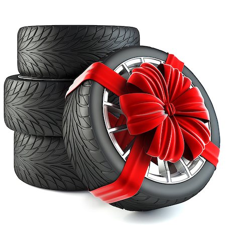 tires wrapped in red gift ribbon with a bow. isolated on white background. Stock Photo - Budget Royalty-Free & Subscription, Code: 400-08500991