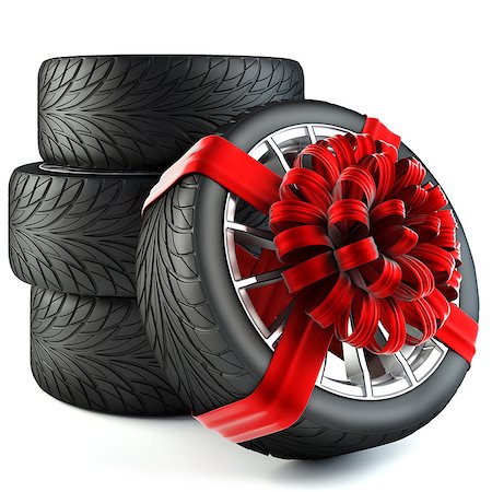 tires wrapped in red gift ribbon with a bow. isolated on white background. Stock Photo - Budget Royalty-Free & Subscription, Code: 400-08500992