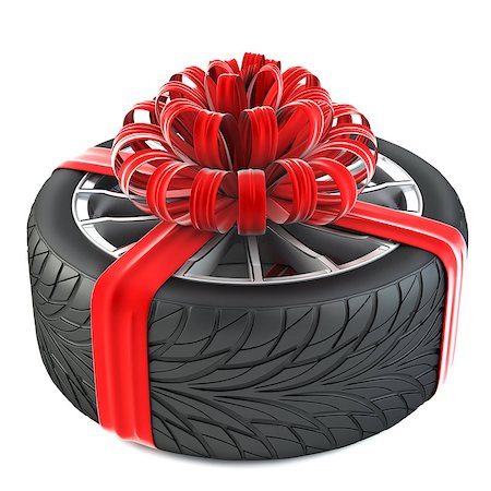 tire wrapped in red gift ribbon with a bow. isolated on white background. Stock Photo - Budget Royalty-Free & Subscription, Code: 400-08500993