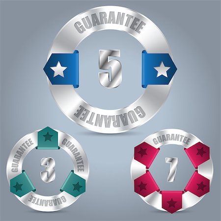 Metallic guarantee badge set of three with various color ribbons Stockbilder - Microstock & Abonnement, Bildnummer: 400-08501208