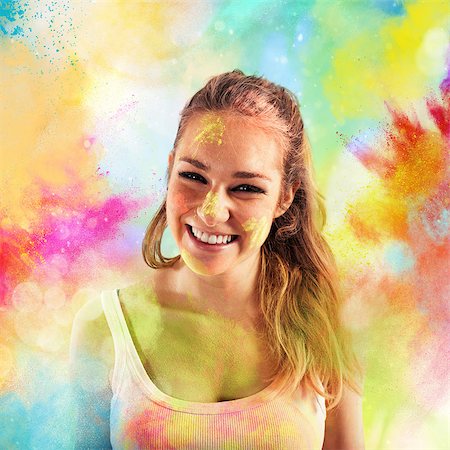 powdered paint pigment - Laughing girl on background of colored powders Stock Photo - Budget Royalty-Free & Subscription, Code: 400-08501281