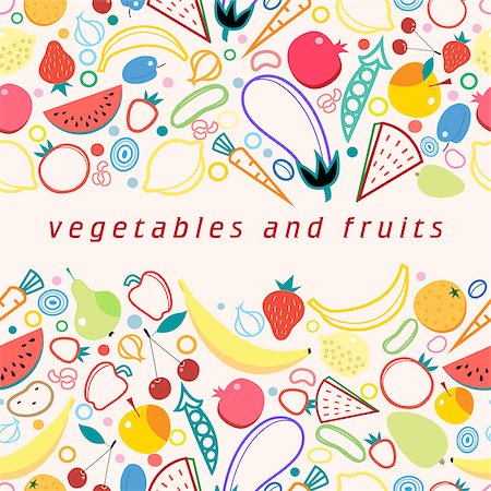 simsearch:400-06524884,k - Bright colored seamless pattern fruits and vegetables. Vector illustration of a template for the design Foto de stock - Super Valor sin royalties y Suscripción, Código: 400-08501349