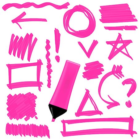 simsearch:400-04645691,k - Pink Marker Isolated on White Background. Set of Graphic Signs. Arrows, Circles, Correction Lines Stock Photo - Budget Royalty-Free & Subscription, Code: 400-08501376