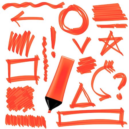 simsearch:400-04645691,k - Orange Marker Isolated on White Background. Set of Graphic Signs. Arrows, Circles, Correction Lines Stock Photo - Budget Royalty-Free & Subscription, Code: 400-08501381