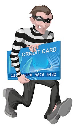 Robber man stole credit card. Stealing money online. Isolated on white vector illustration Stock Photo - Budget Royalty-Free & Subscription, Code: 400-08501508