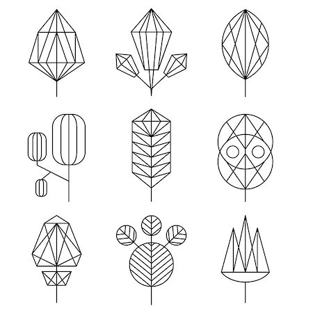 Graphical leaf of the tree set, hipster linear style Photographie de stock - Aubaine LD & Abonnement, Code: 400-08501644