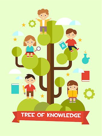 simsearch:400-08816953,k - Creative education concept flat design with tree of knowledge and children Stock Photo - Budget Royalty-Free & Subscription, Code: 400-08501641