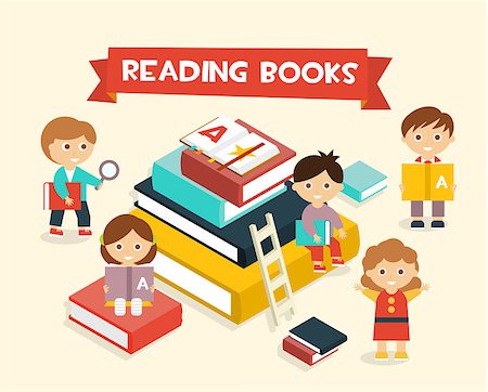 simsearch:400-06747549,k - Illustration Featuring Kids Reading Books flat style Foto de stock - Super Valor sin royalties y Suscripción, Código: 400-08501642