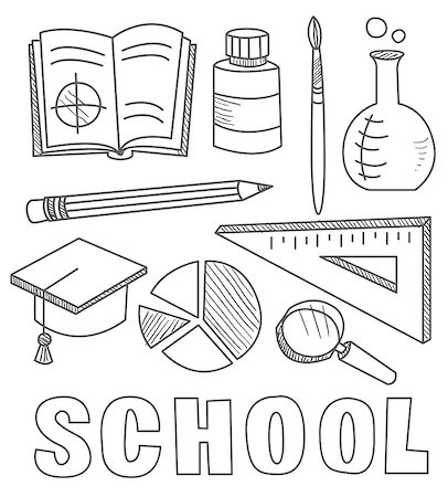 Back to School Supplies Sketchy Hand-Drawn Vector Illustration Design Elements Foto de stock - Super Valor sin royalties y Suscripción, Código: 400-08501662