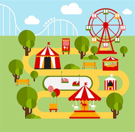 Amusement park infographic elements vector illustration flat style Stock Photo - Budget Royalty-Free & Subscription, Code: 400-08501671