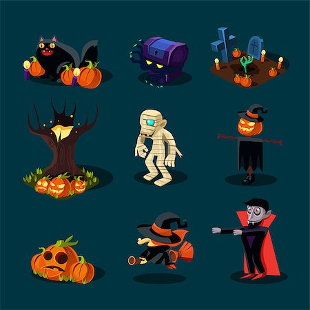 simsearch:400-05673521,k - Halloween symbols collection modern style icon set Stock Photo - Budget Royalty-Free & Subscription, Code: 400-08501684