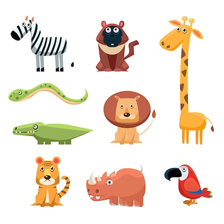 simsearch:400-08507276,k - African Animals Fun Cartoon Clip Art Collection. Brightly colored childish African animals set. Vector illustration Stock Photo - Budget Royalty-Free & Subscription, Code: 400-08501688