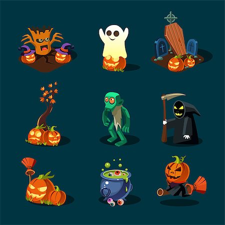 simsearch:400-05673521,k - Halloween symbols collection modern style icon set Stock Photo - Budget Royalty-Free & Subscription, Code: 400-08501683