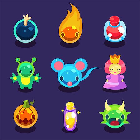 simsearch:400-07332399,k - Cartoon funny monsters set game vector illustration Stock Photo - Budget Royalty-Free & Subscription, Code: 400-08501690
