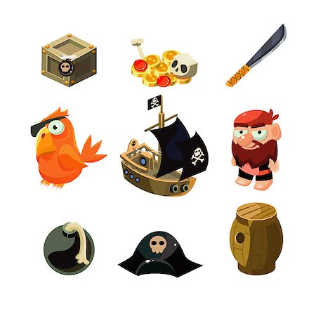 simsearch:400-08160274,k - Pirate set. Vector illustration. Cartoon game elements Foto de stock - Super Valor sin royalties y Suscripción, Código: 400-08501691