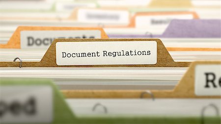 simsearch:400-08196033,k - File Folder Labeled as Document Regulations in Multicolor Archive. Closeup View. Blurred Image. 3D Render. Stock Photo - Budget Royalty-Free & Subscription, Code: 400-08501869
