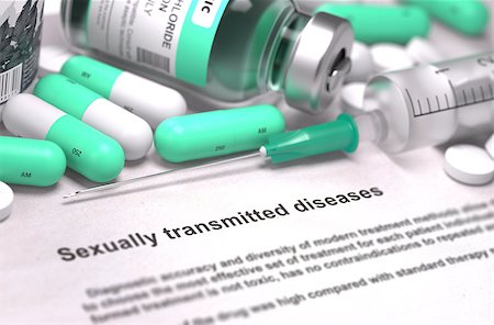 Sexually Transmitted Diseases - Medical Concept with Light Green Pills, Injections and Syringe. Selective Focus. Blurred Background. 3D Render. Photographie de stock - Aubaine LD & Abonnement, Code: 400-08501903