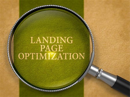 Landing Page Optimization through Magnifying Glass on Old Paper with Dark Green Vertical Line Background. 3D Render. Stock Photo - Budget Royalty-Free & Subscription, Code: 400-08501915