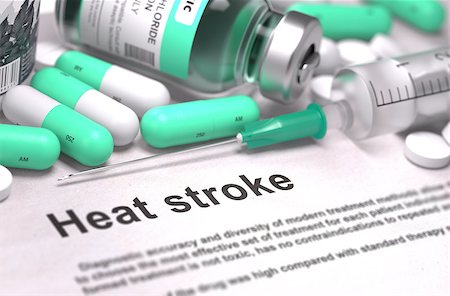 simsearch:400-08376875,k - Diagnosis - Heat Stroke. Medical Concept with Light Green Pills, Injections and Syringe. Selective Focus. Blurred Background. 3D Render. Stock Photo - Budget Royalty-Free & Subscription, Code: 400-08501911