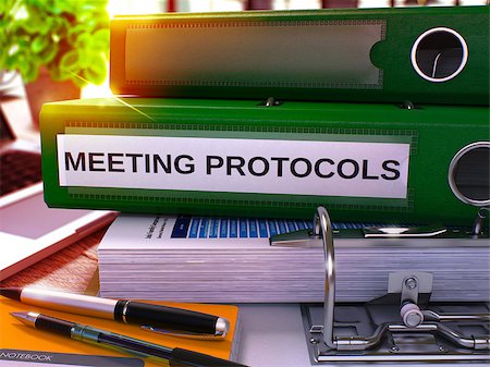 simsearch:400-08286852,k - Meeting Protocols - Green Ring Binder on Office Desktop with Office Supplies and Modern Laptop. Meeting Protocols Business Concept on Blurred Background. 3D Render. Fotografie stock - Microstock e Abbonamento, Codice: 400-08501929
