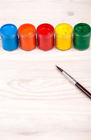 painter palette photography - Various color paints with brush on light wooden backgroud portrait view Stock Photo - Budget Royalty-Free & Subscription, Code: 400-08501977
